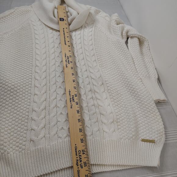 Michael Kors Heavy Cowl Neck Sweater‎ Womens Medium Cream Cable / Waffle Knit - Picture 13 of 15